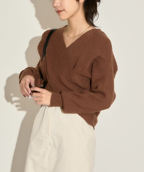 H.TOKYO ニット セーター フロントクロスVネックカシュクールニット