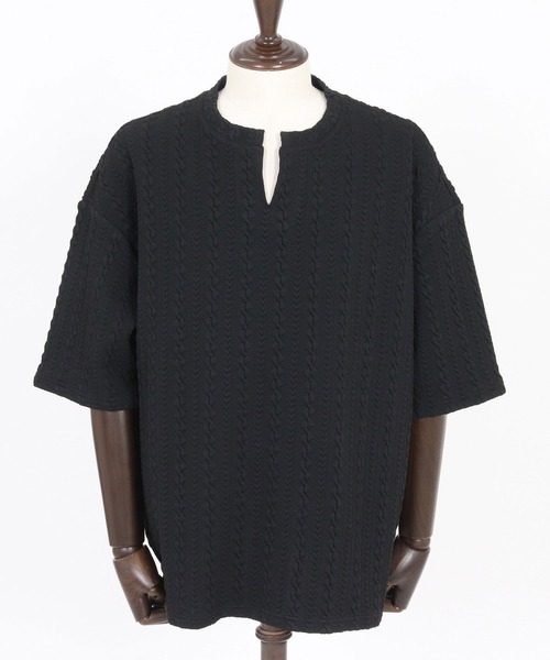wjk reluxe tシャツ mt10163-cable knit jacquard key neck SS