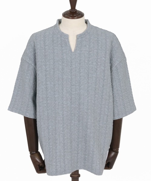 wjk reluxe tシャツ mt10163-cable knit jacquard key neck SS