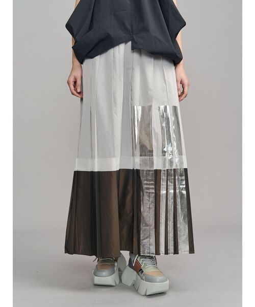 un3d プリーツスカート UN3D.（アンスリード） ロング スカート FOIL PRINT PLEATS SK