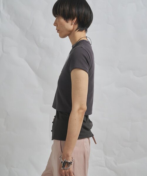 ウィムガゼット　シルク　混　デシン　T シャツ　ブラウス　半袖　チャコール　F Whim Gazette（ウィム ガゼット） tシャツ 「GEMINI」半袖Tシャツ