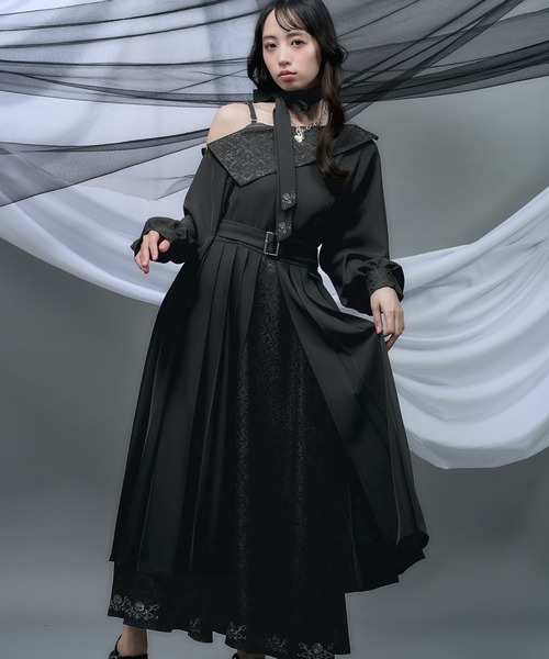 完売!!HARE×NANA コラボ 黒 長袖シャツ フリル付き HARE（ハレ） ワンピース 「NANA×HARE」ワンショルダージャガード