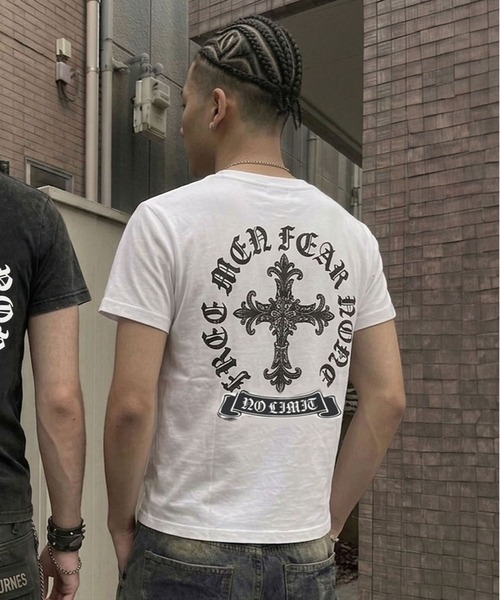 SPINNS（スピンズ） tシャツ 短丈クロスバックプリント半袖Tシャツ