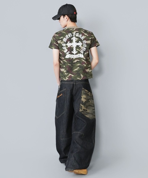 SPINNS（スピンズ） tシャツ 短丈クロスバックプリント半袖Tシャツ