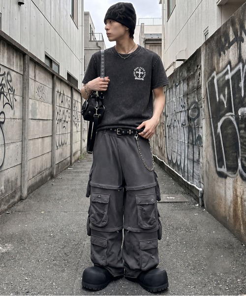 SPINNS（スピンズ） tシャツ 短丈クロスバックプリント半袖Tシャツ