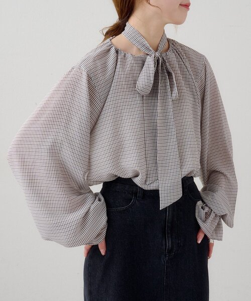 グレンチェックボウタイブラウス AZUL BY MOUSSY | チェックボウタイブラウス (シャツ・ブラウス