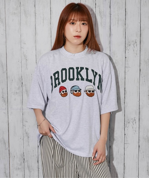 tシャツ 半袖 「ひげキャラクター×ロゴ」Tシャツ／ストリート／春夏秋