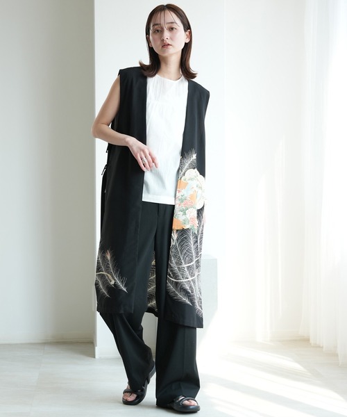 ベスト ジレ 着物リメイク maison utatane ジレ 鳳の夢路 レディースの画像
