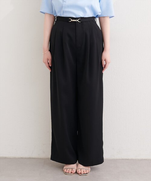 パンツ 「sherbet line」接触冷感ベルト付きタック入りパンツ レディースの画像