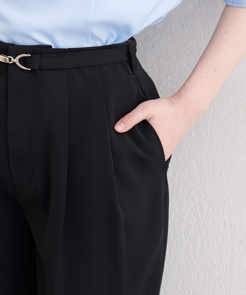 パンツ 「sherbet line」接触冷感ベルト付きタック入りパンツ レディースの画像