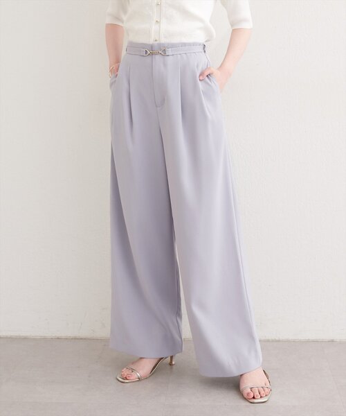 パンツ 「sherbet line」接触冷感ベルト付きタック入りパンツ レディースの画像