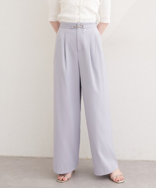 パンツ 「sherbet line」接触冷感ベルト付きタック入りパンツ レディースの画像