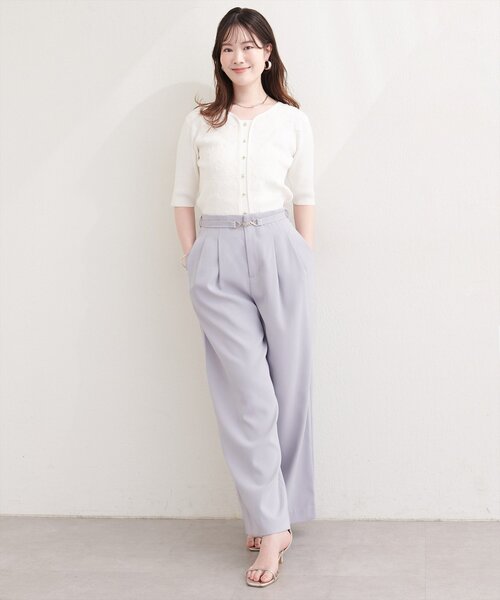 パンツ 「sherbet line」接触冷感ベルト付きタック入りパンツ レディースの画像