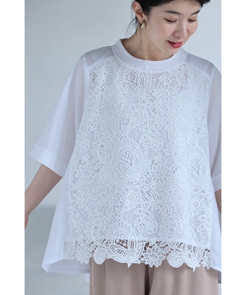 tシャツ 華やぎレースのフレアラインプルオーバートップス レディース