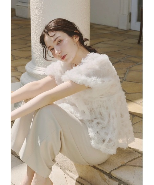 NOTRE emor（ノートルエモア） tシャツ 半袖 flower motif puff sleeve 