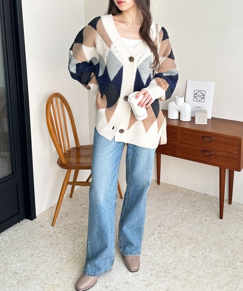 カーディガン OHGA CHARMANT ひし形ジャカードカーディガン - グレー | ZARA Japan / 日本