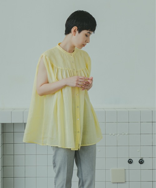 ユナイテッドアローズ ラミー チュニックシャツ サイドスリット　ギャザー UNITED ARROWS（ユナイテッドアローズ）の「□UWSC ラミー