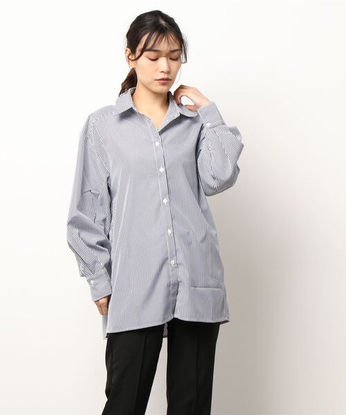 STYLEBLOCK ブラウス シャツ 先染めストライプサイドスリット