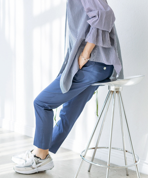 IENA（イエナ） パンツ シャンブレーサテンストレッチパンツ 