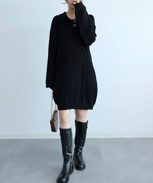 SAISON DE PAPILLON（セゾンドパピヨン） ワンピース 襟付きニット