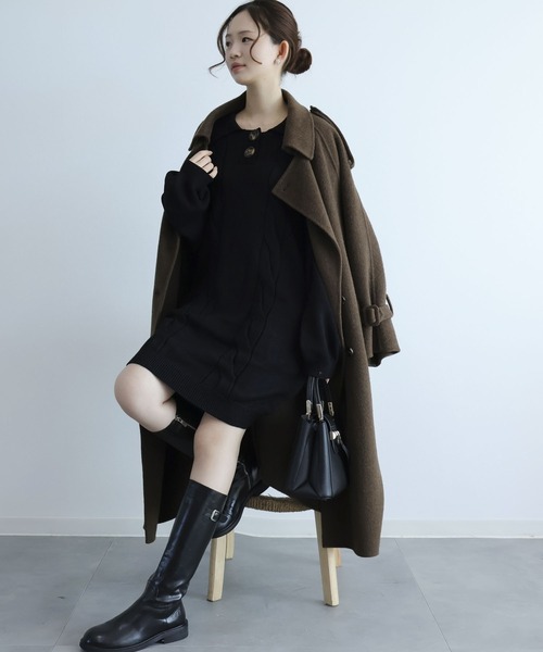 セゾン ド パピヨン（SAISON DE PAPILLON）/襟付きニットチュニックワンピース SAISON DE PAPILLON（セゾンドパピヨン） ワンピース 襟付きニット