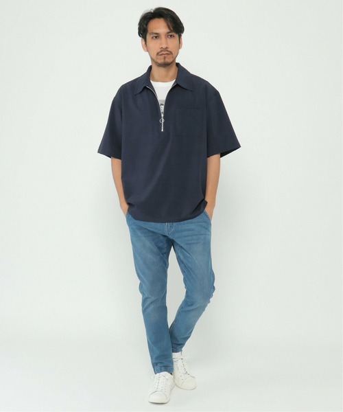 PGG ネイビー ハーフジップシャツ サイズ4 IKKA LOUNGE シャツ SARAT ハーフジップシャツ メンズ