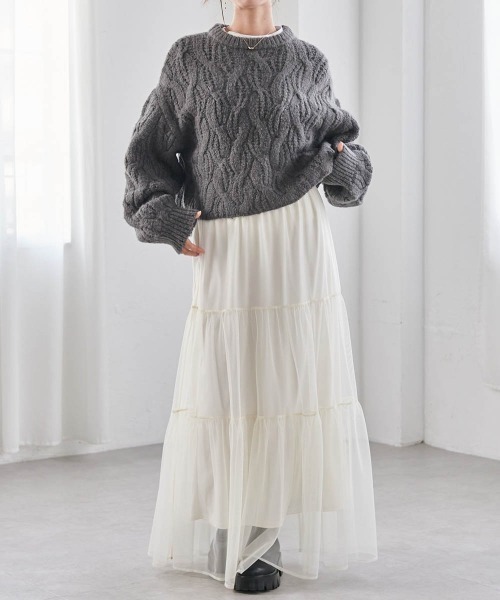 美品★定価4万★ELIN★セーラー襟 モヘアニット★クロップドニット★モヘヤ RANAN ニット セーター モヘアタッチケーブルクロップド丈ニット