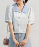 ブラウス シャツ 夏 半袖 「立体花柄エンボス...の詳細画像1