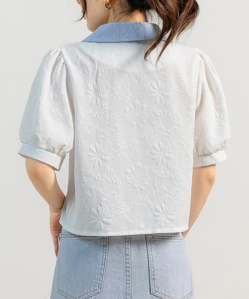DAY CLOSET ブラウス シャツ 夏 半袖 「立体花柄エンボス加工×パール調