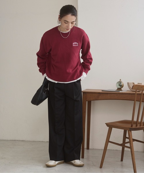 グレー ハート刺繍 クルーネック トレーナー ANGIE トレーナー スウェット ワンポイント 刺繍 クルーネック