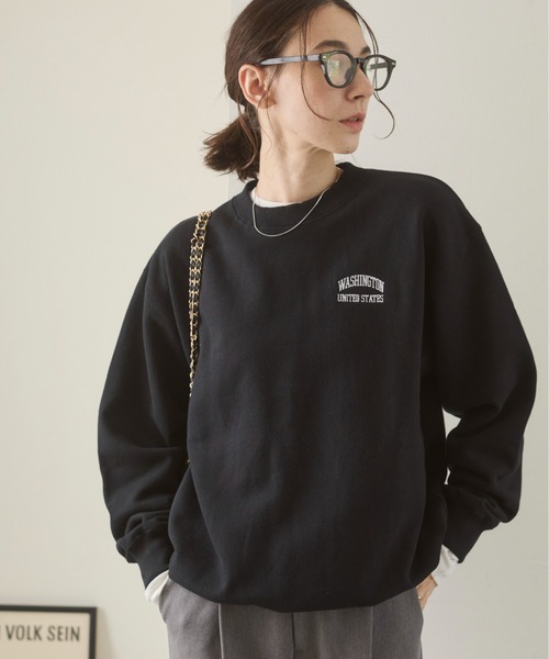 sayakaSupreme ブラック スウェット Mサイズ ワンポイント ANGIE トレーナー スウェット ワンポイント 刺繍 クルーネック