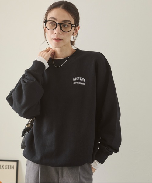 グレー ロゴ刺繍 クルーネック トレーナー ANGIE トレーナー スウェット ワンポイント 刺繍 クルーネック