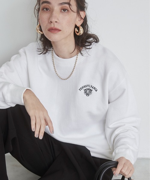 ANGIE トレーナー スウェット ワンポイント 刺繍 クルーネック