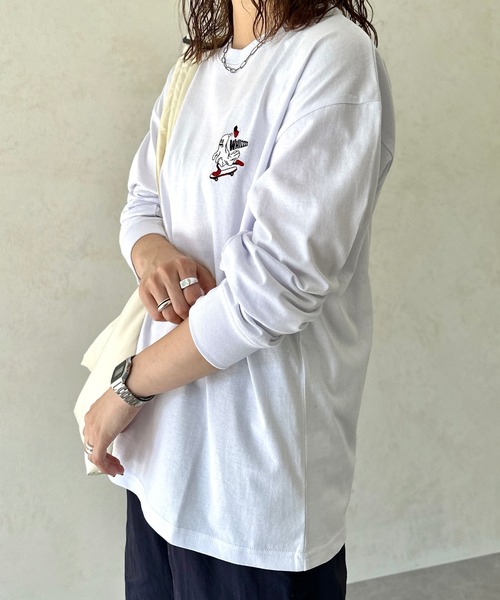 MEDM Tシャツ 綿 刺繍 ロゴ ロンT シンプル カジュアル 男女兼用 VISION STREET WEAR 長袖Tシャツ メンズ バックプリント バック