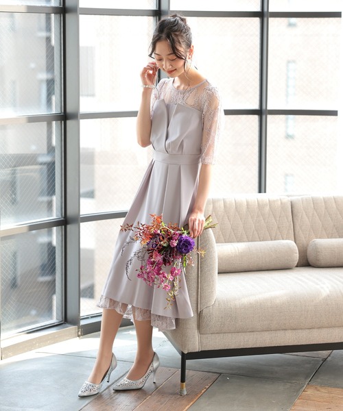 Leja ドレス　結婚式　オケージョン Leja ドレス 「LEJA」配色アシンメトリービッグカラーベロア