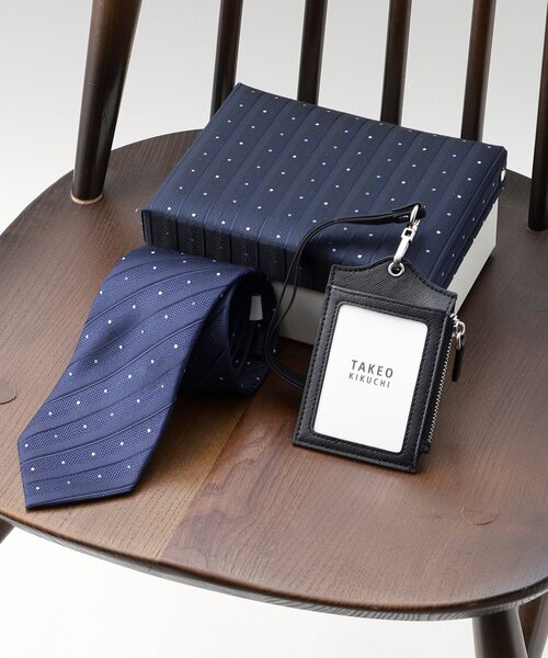 TAKEO KIKUCHI タケオキクチ ベーシックネクタイ＆ＩＤホルダー新品 TAKEO KIKUCHI ネクタイ 「BOXセット」ベーシックネクタイ＆ID