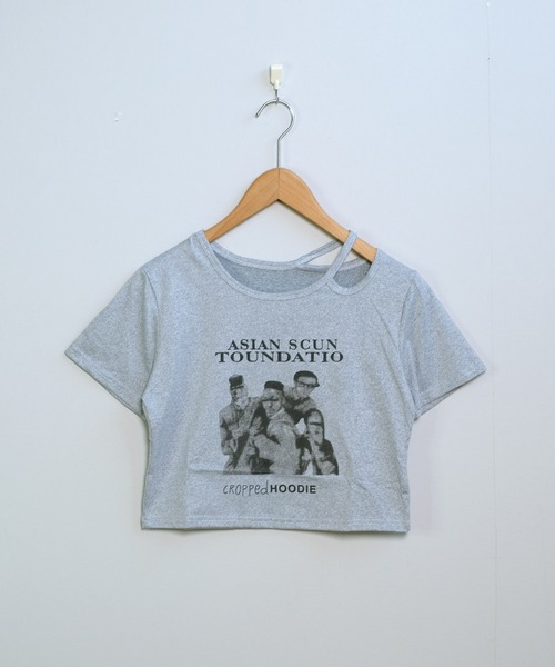 shopnikoniko tシャツ クロップド丈 ショルダーカットアウト T