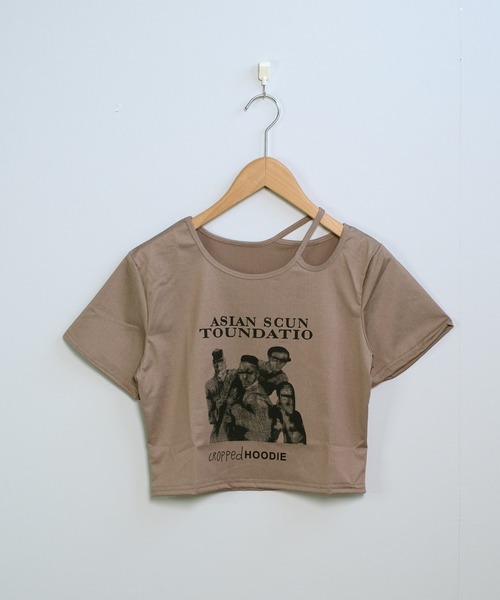 shopnikoniko tシャツ クロップド丈 ショルダーカットアウト T