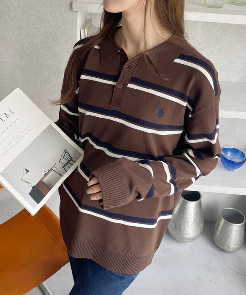 ポロシャツ ポロ 「Ada.別注 U.S. POLO ASSN」ケーブル 長袖 ニット ポロシャツ レディース U.S. POLO ASSN. ポロシャツ ポロ /ユーエスポロアッスン Ada