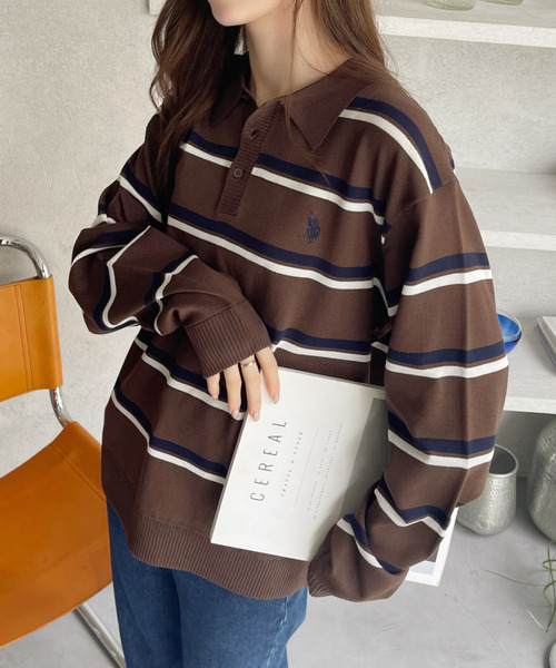 ニット セーター 「Ada.別注 U.S. POLO ASSN」アーガイル Vネック トラッド ニット レディース Ada.別注 U.S. POLO ASSN】アーガイル Vネック トラッド ニット