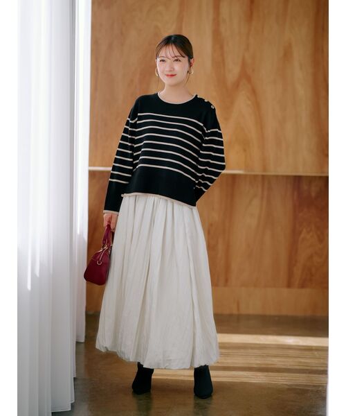 ニット セーター パネルボーダーゆるニット「低身長・小柄女性」 レディース ニット セーター パネルボーダーゆるニット「低身長・小柄女性