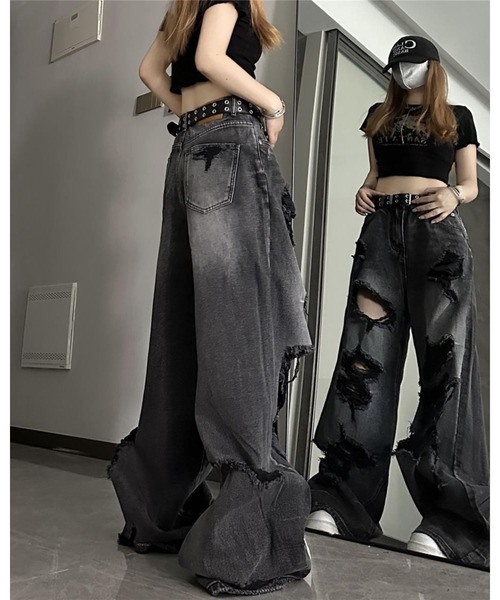 G*Z様 完売品2021Fダメージデニム　ルーズフィットジーンズ FUNdaysion ジーンズ デニム デニムパンツ クラッシュダメージルーズ