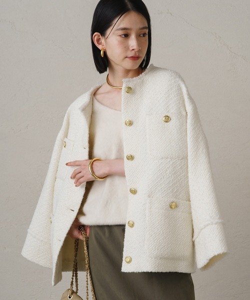 【未使用】Loungedress ツイードジャケット Loungedress（ラウンジドレス） ジャケット ノーカラージャケット 「20