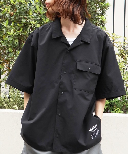 【WILD THINGS 半袖シャツ L 黒】 WILD THINGS tシャツ THINGS/ワイルドシングス OPEN COLLAR