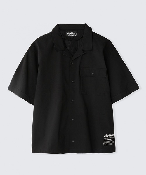 【WILD THINGS 半袖シャツ L 黒】 WILD THINGS tシャツ THINGS/ワイルドシングス OPEN COLLAR