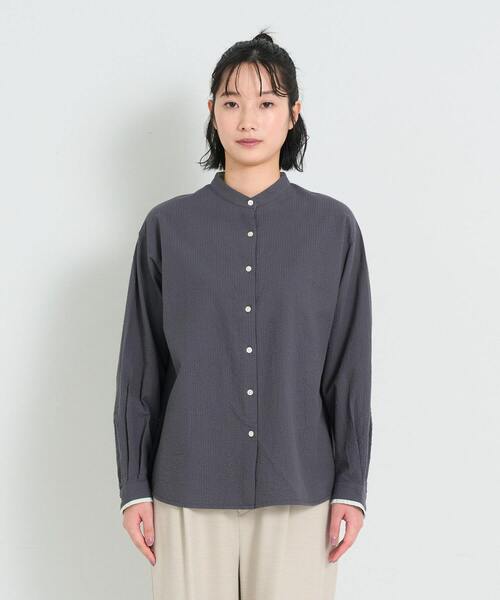 「conges payes ADIEU TRISTESSE」 長袖ブラウス - ネイビー レディース conges payes ADIEU TRISTESSE ブラウス シャツ コットン