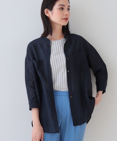 ブラウス シャツ 「洗える／エアリー素材」バンドカラーシャツ レディース INDIVI ブラウス シャツ 「洗える／エアリー素材」バンドカラー