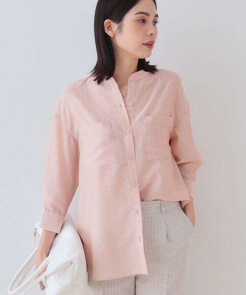 ブラウス シャツ 「洗える／エアリー素材」バンドカラーシャツ レディース INDIVI ブラウス シャツ 「洗える／エアリー素材」バンドカラー