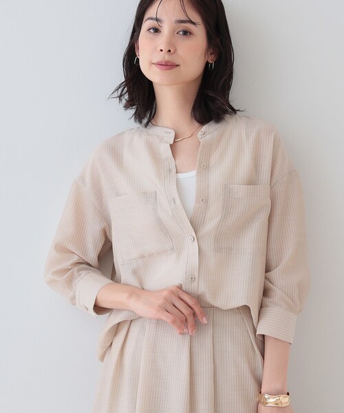 ブラウス シャツ 「洗える／エアリー素材」バンドカラーシャツ レディース INDIVI ブラウス シャツ 「洗える／エアリー素材」バンドカラー