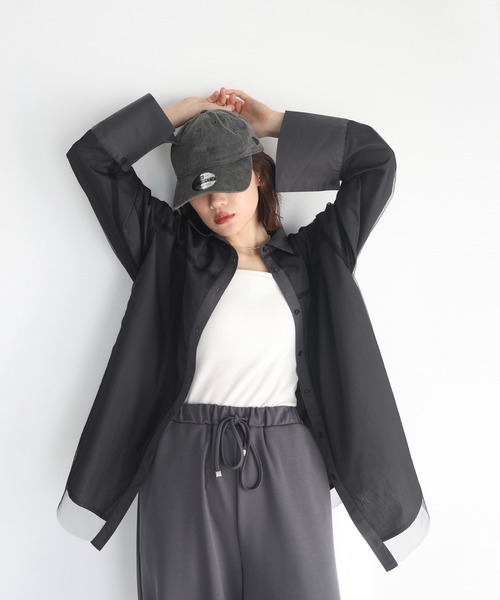 ブラウス シャツ レイヤードデザイン オーバーサイズシャツ レディース notch.（ファッション） ブラウス シャツ チュールレイヤード